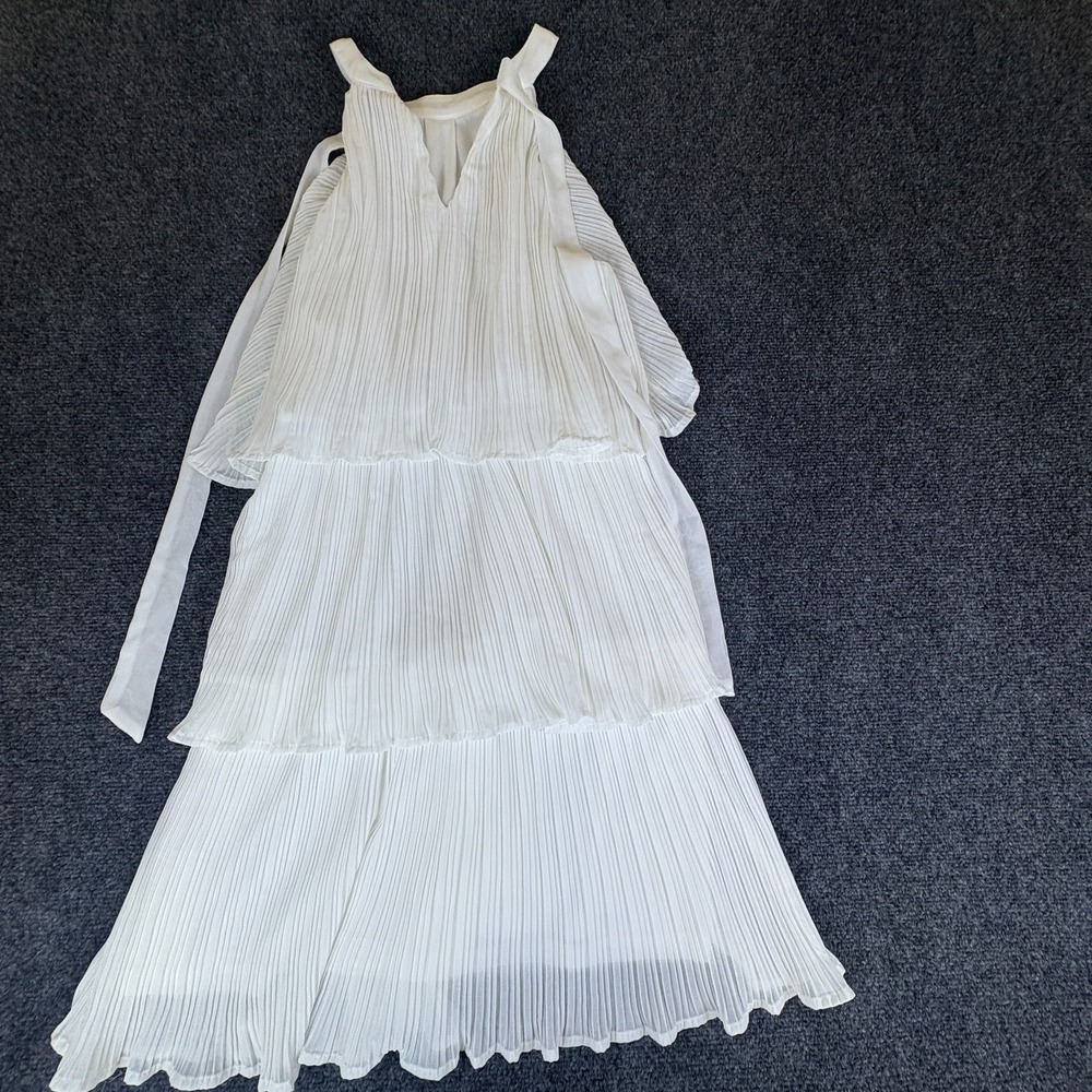 Zesica Midi Dress Womens Large White V Neck Ruffle Tiered Sleeveless Bohemian